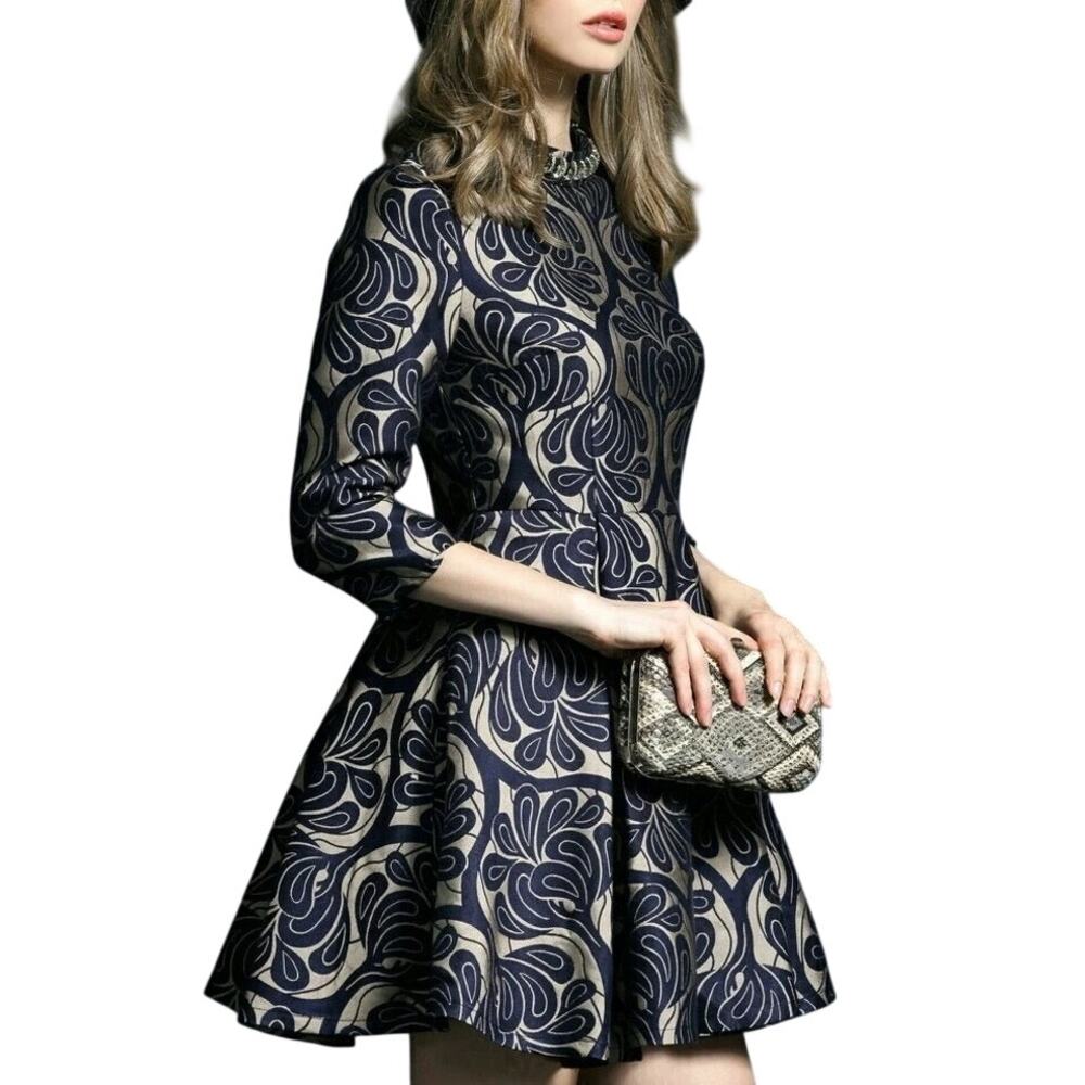 Cyanine Sea Fit & Flare Mini Dress L Blue Date Night Gallery Party Evening NWT
